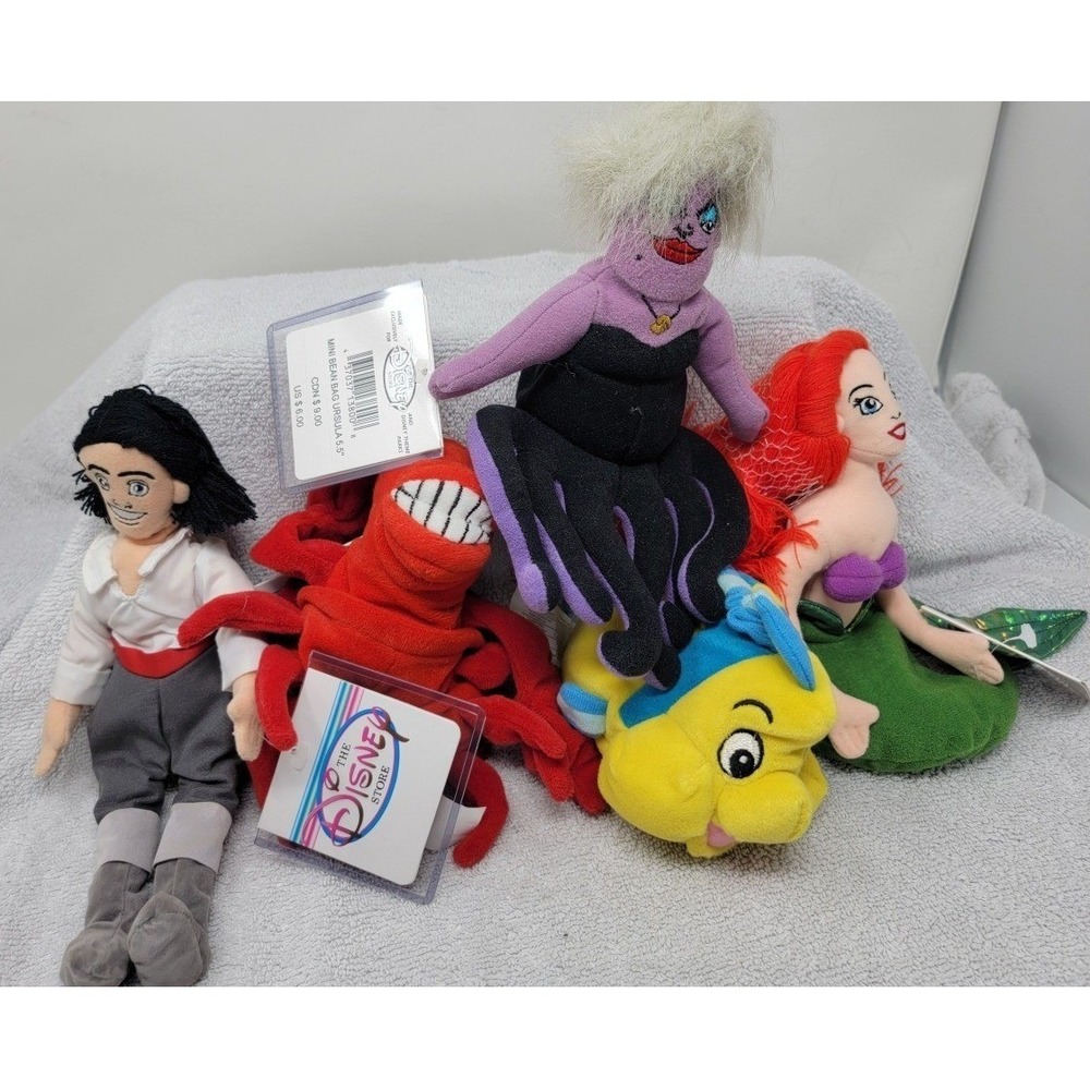 Little Mermaid Ariel Eric Ursala‎ more NWT Disney Bean Bag Beanie New 5 pc Set